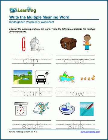 Learn multiple meaning words worksheets for kindergarten | Worsheets library