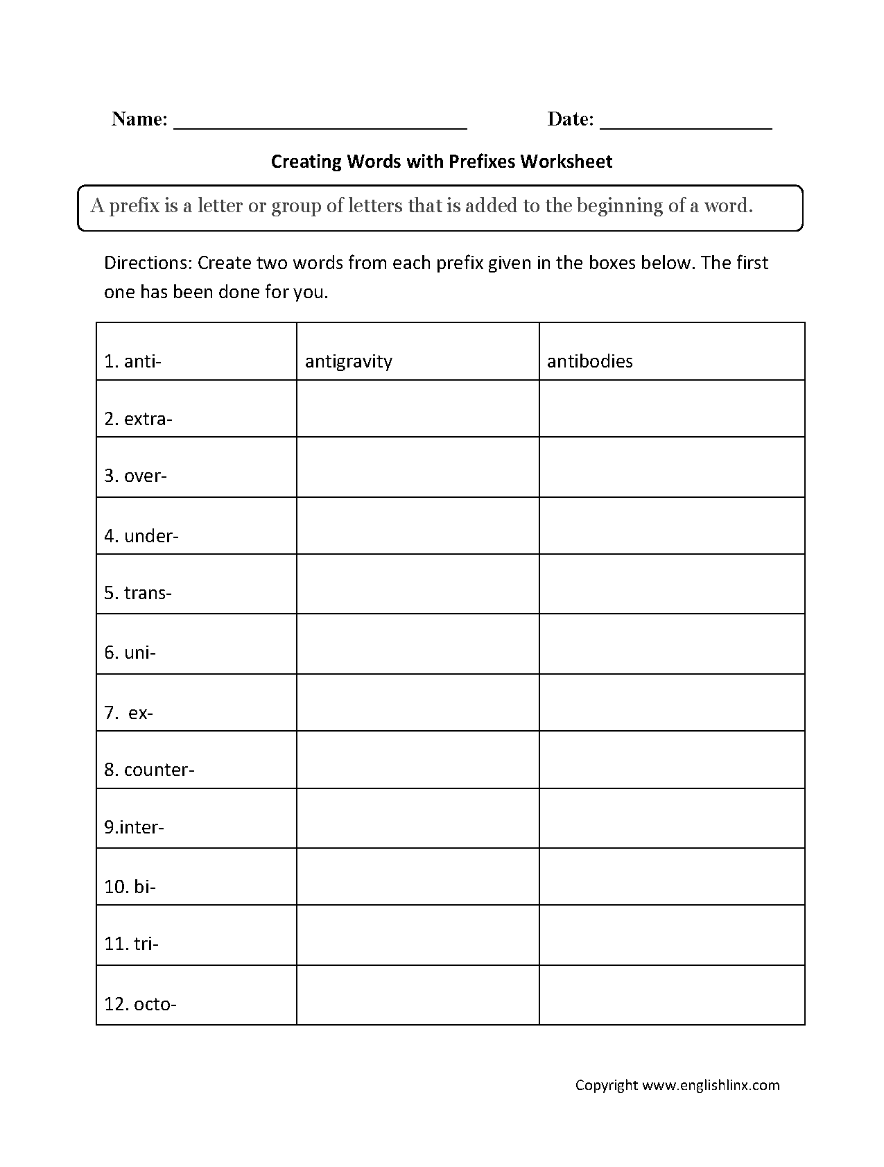 Prefixes Worksheets | Creating Words with Prefixes Worksheets