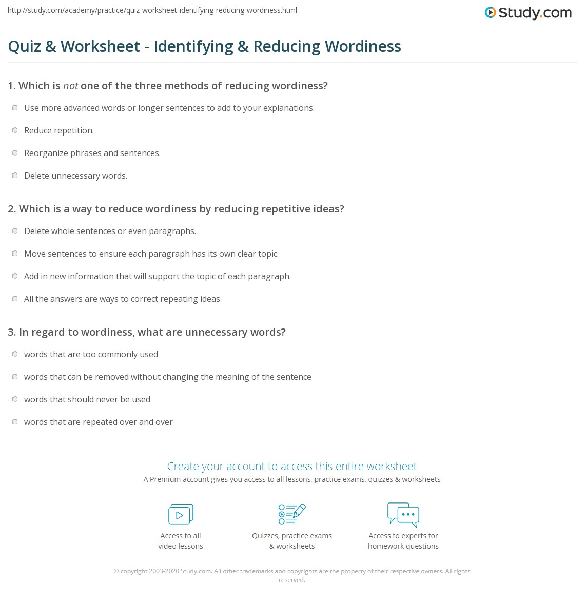 wordy sentences worksheet