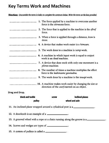 PS-12-Key Terms Work and Machines worksheet  