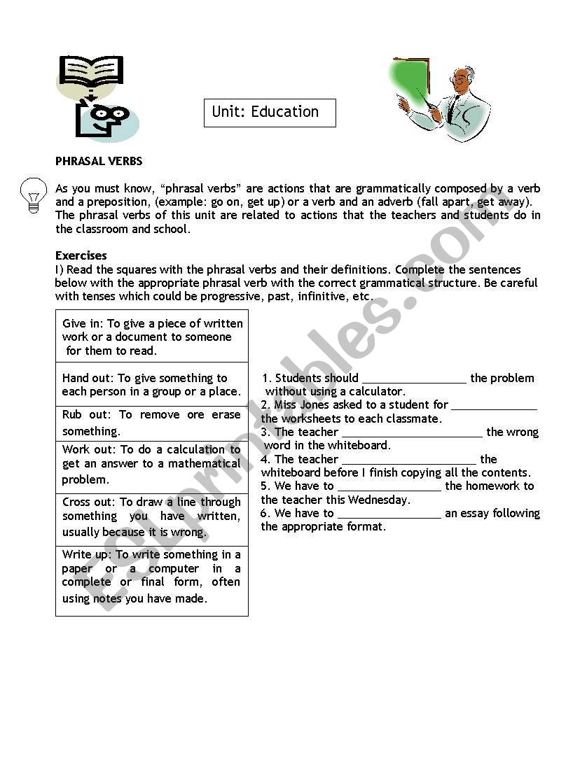 Education Phrasal Verbs - ESL worksheet by Natsumi1990