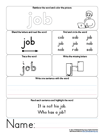 JOB Worksheet - OB Word Family  