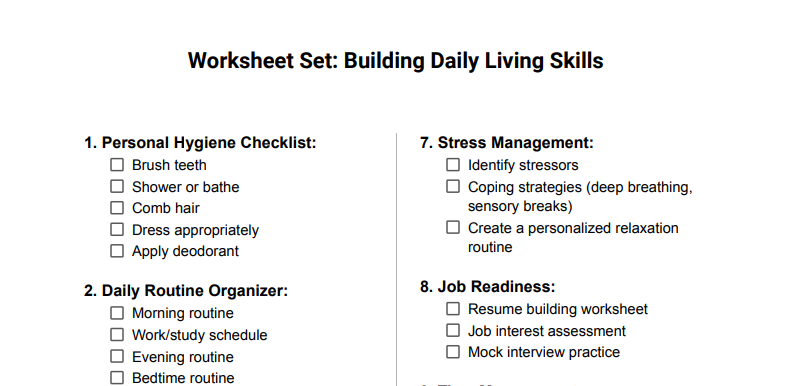 Autism Worksheets for Adults - Download Free Pdf Now