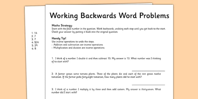 Grade 5 Working Backwards Maths Word Problems (teacher made)