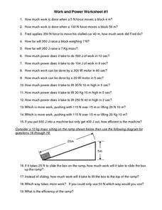 Work and Power Worksheet #1 Worksheet for 9th - 12th Grade ...