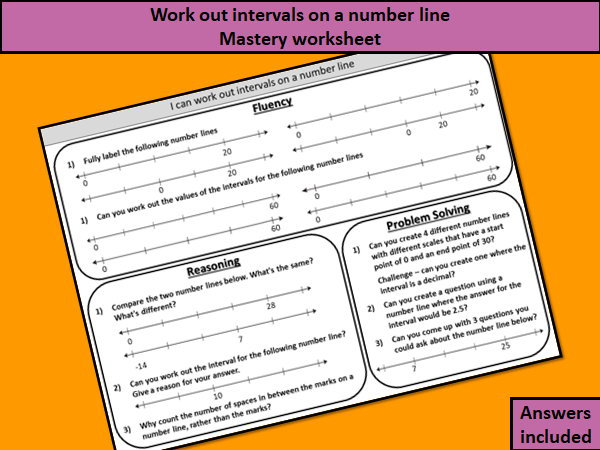 Work out intervals on a number line - mastery worksheet (year 7 ...