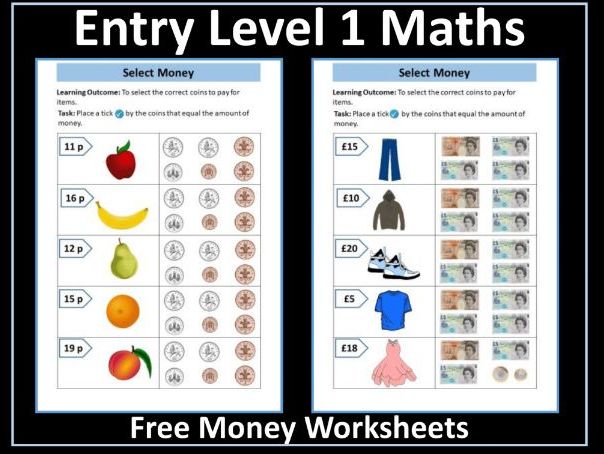 Money Worksheets: AQA Entry Level 1 Maths  