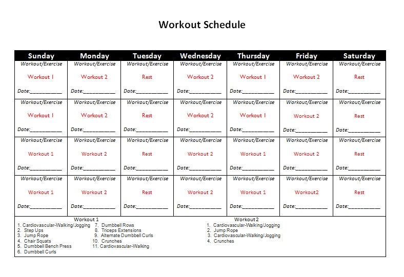 Workout Schedule for Weightloss