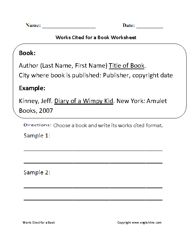 worksheets library | Works Cited Worksheets