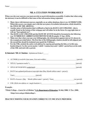 Works Cited and In-Text Citation Worksheet - Name: MLA CITATION ...