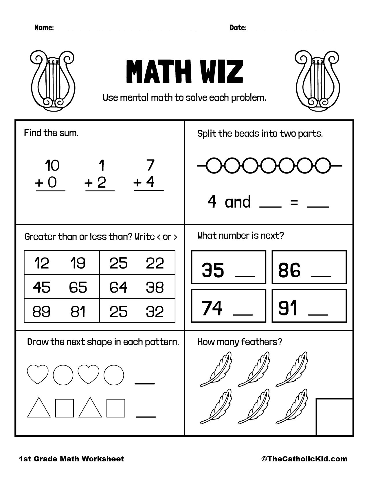1st Grade Math Catholic Worksheets - TheCatholicKid.com