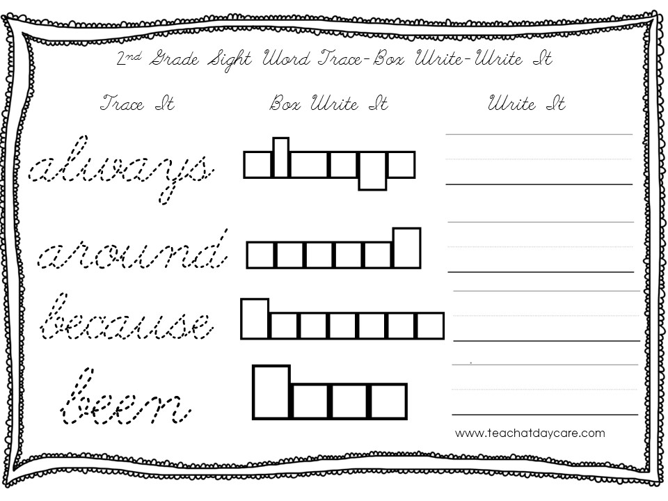 Dolch 2nd Grade Cursive Box Writing Word Worksheet | Made By Teachers
