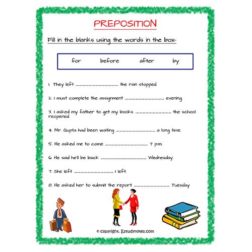 English Prepsition of Time Fill In The Blanks Worksheet 3 Grade 3