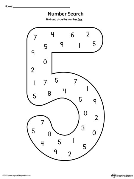 Number Search Worksheet: 5 | MyTeachingStation.com