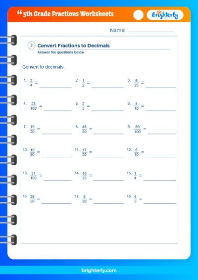 FREE 5Th Grade Fractions Worksheets [PDFs] Brighterly