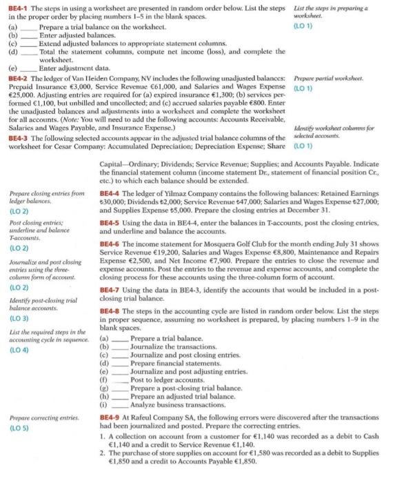 Solved worksheet BE4-1 The steps in using a worksheet are | Chegg.com