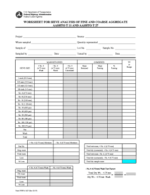 Fillable Online flh fhwa dot Worksheet for Sieve Analysis of Fine ...