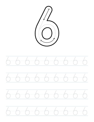 Premium Vector | Trace number 6 worksheet for kids and preschool ...