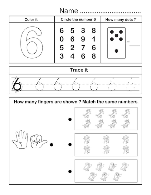 Premium Vector | Printable number 6 tracing worksheet for practice ...