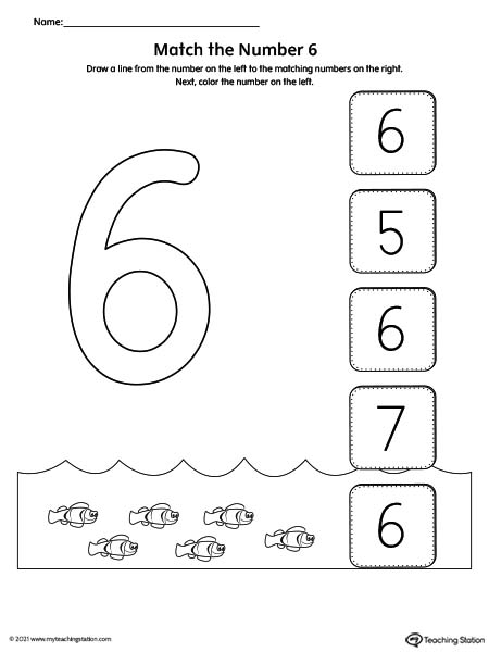 Match the Number Printable Worksheet: 6 | MyTeachingStation.com