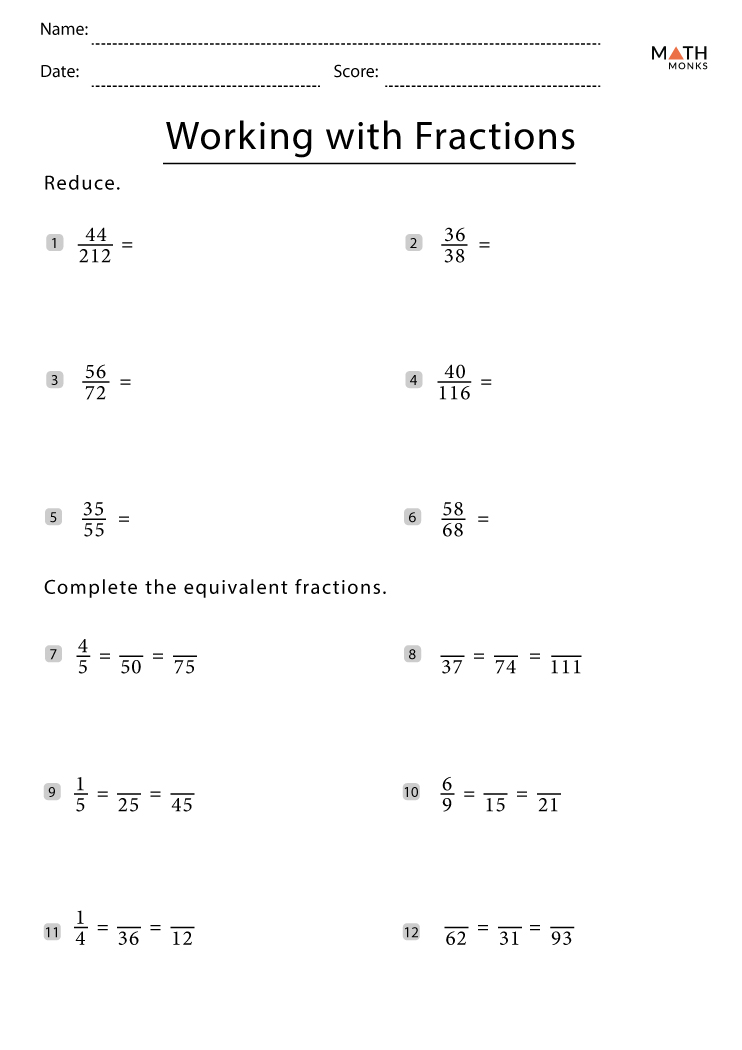 Fractions Worksheets Grade 7 - Math Monks