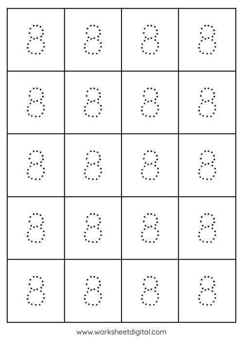 Tracing Number 8 - Worksheet Digital