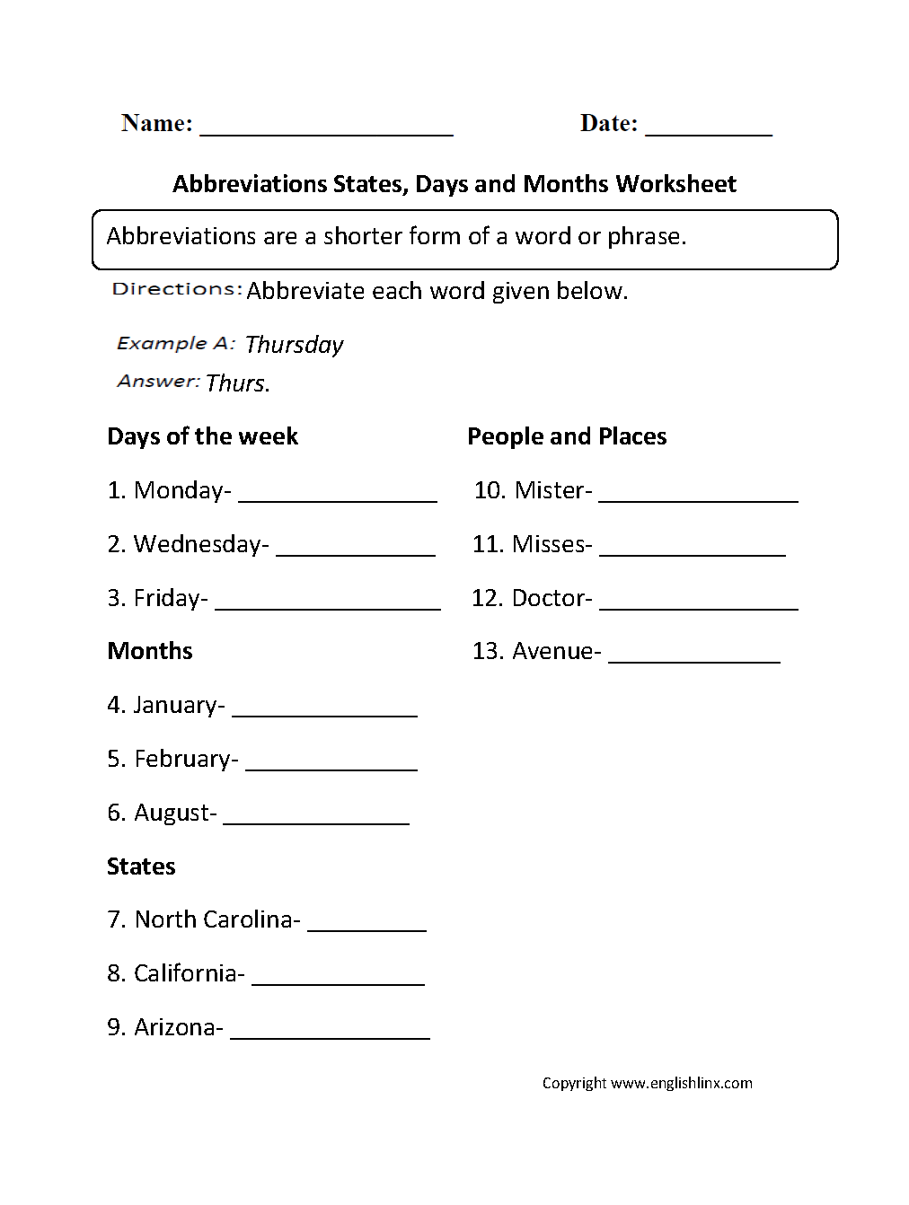 worksheets library | Abbreviations Worksheets