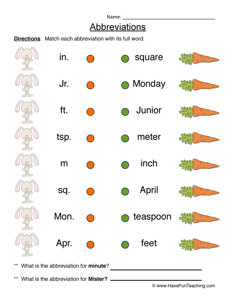 Creating Abbreviations Worksheet  