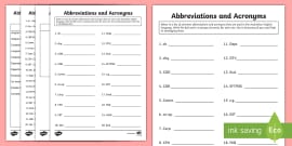 Abbreviations and Acronyms Set 1 Worksheet / Worksheet