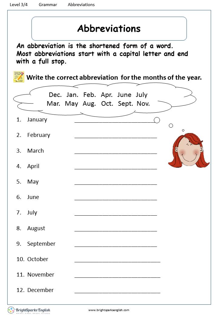 Abbreviations Worksheet - English Treasure Trove
