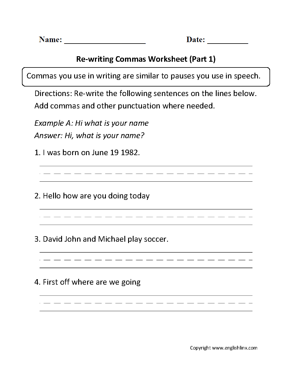 worksheets library | Commas Worksheets