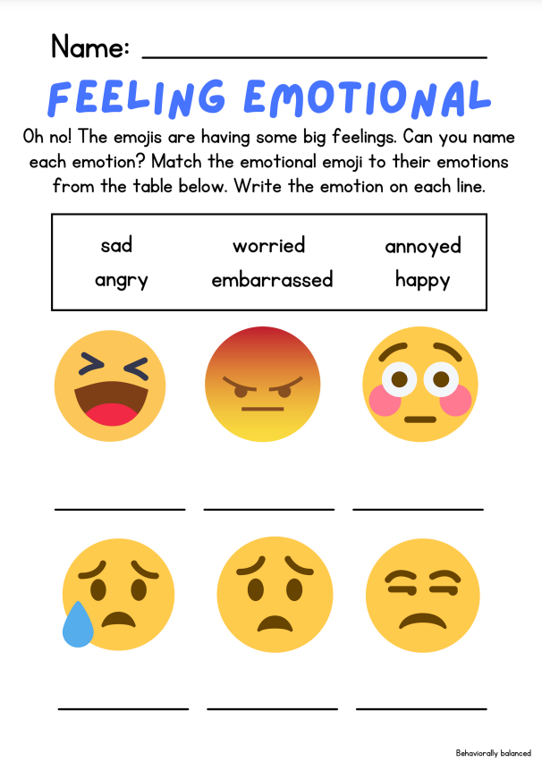 Feeling Emotional Emoji Feelings Identification Worksheet