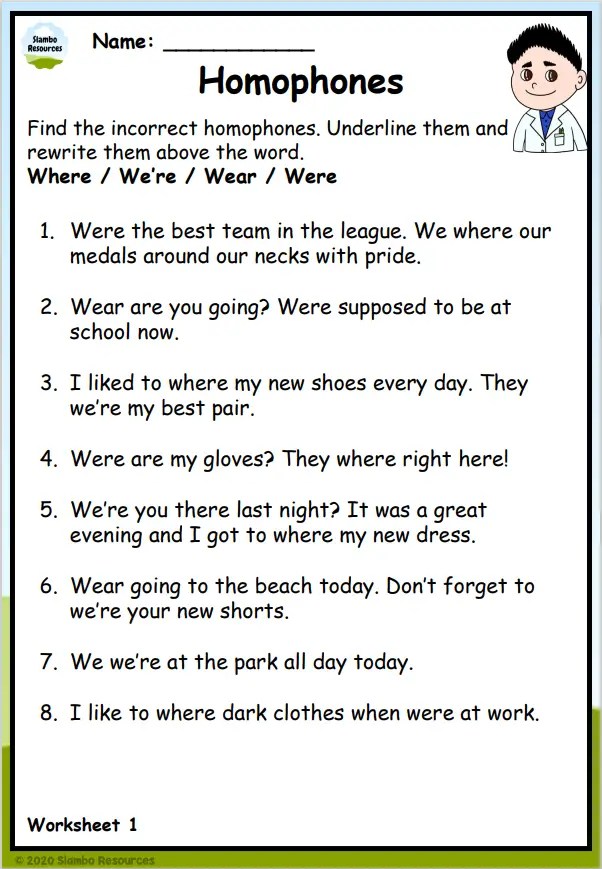 worksheet about homophones