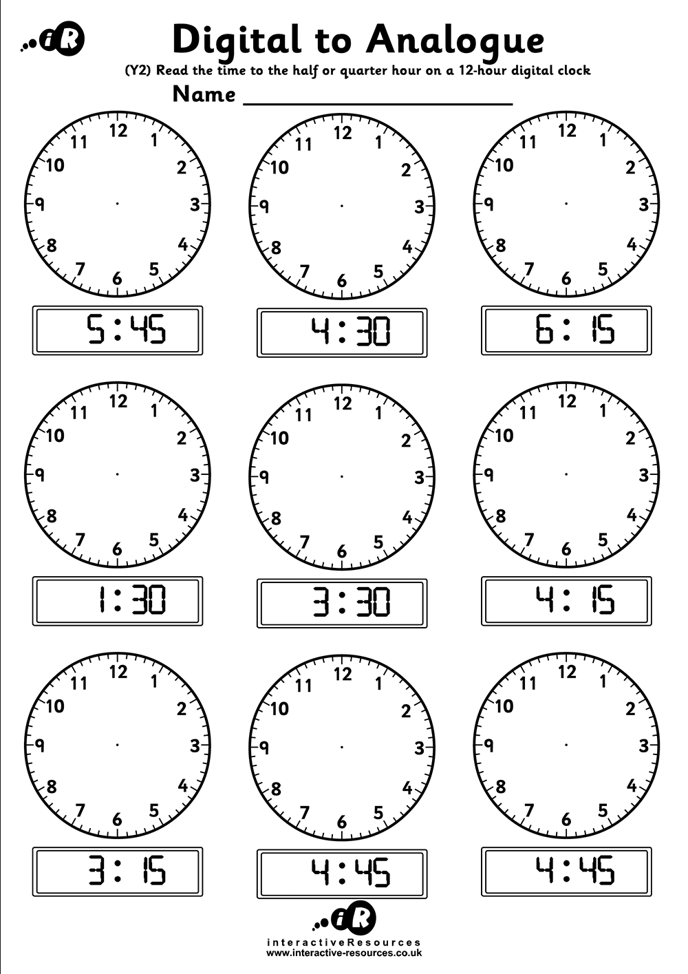 Primary Worksheets - Telling the Time Worksheets
