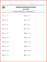 worksheet adding and subtracting fractions