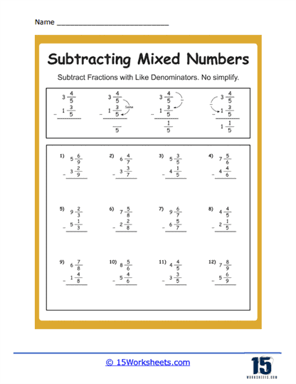 Subtracting Mixed Numbers Worksheets - 15 Worksheets Library