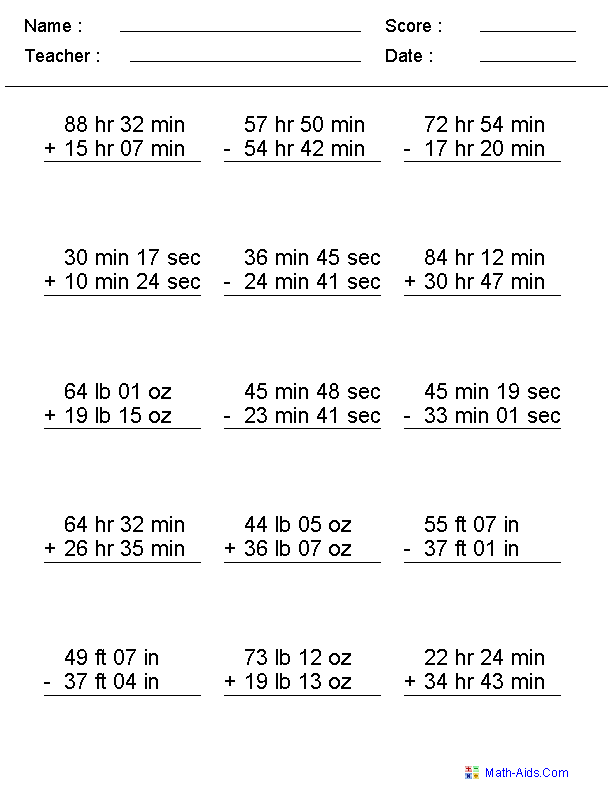 worksheet addition and subtraction mixed