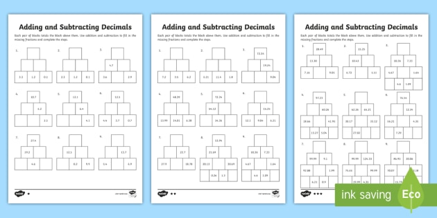worksheet addition and subtraction of decimals