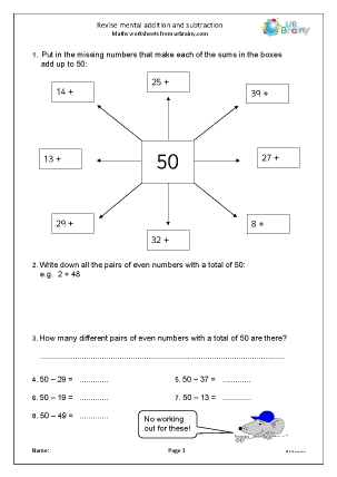 worksheet addition and subtraction up to 5