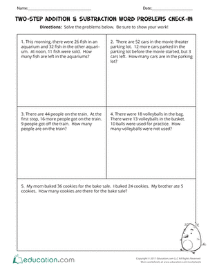worksheet addition and subtraction word