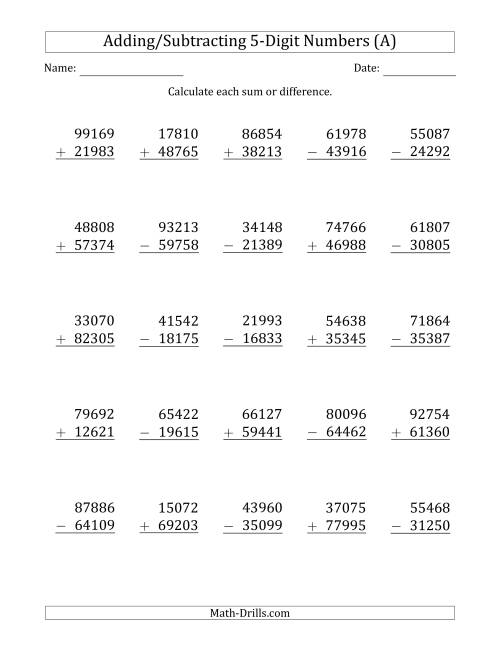 5-Digit Plus/Minus 5-Digit Addition and Subtraction with SOME ...