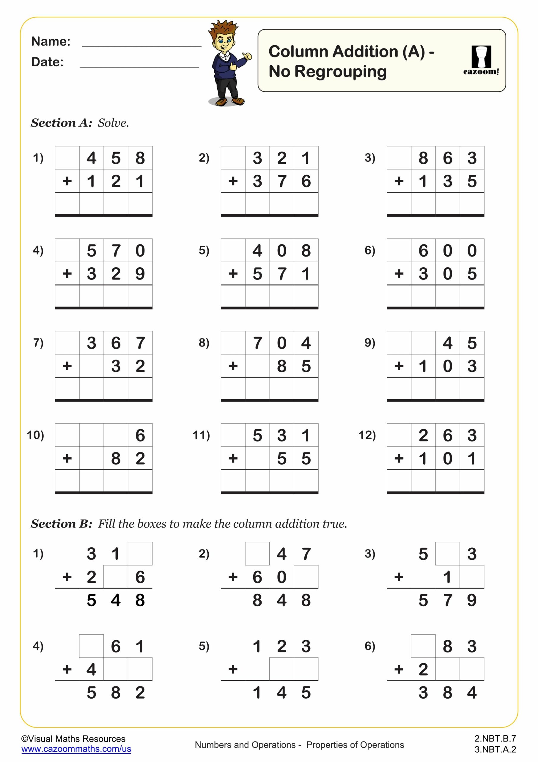 Column Addition (A) | 2nd Grade PDF Addition Worksheets