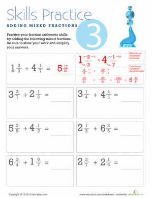worksheet addition of fractions with unlike denominators
