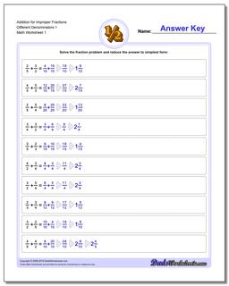worksheet addition of fractions with