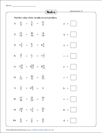 worksheet addition of fractions with