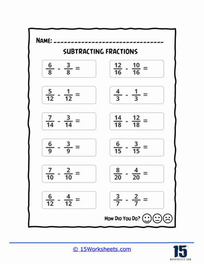 worksheet addition of fractions