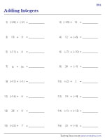 worksheet addition of integers