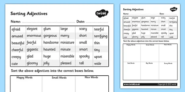Sorting Adjectives Worksheet - ESL Adjectives Resources