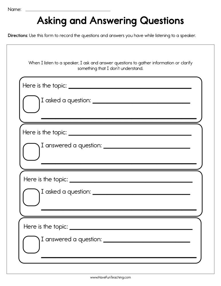 Asking and Answering Questions Worksheet  