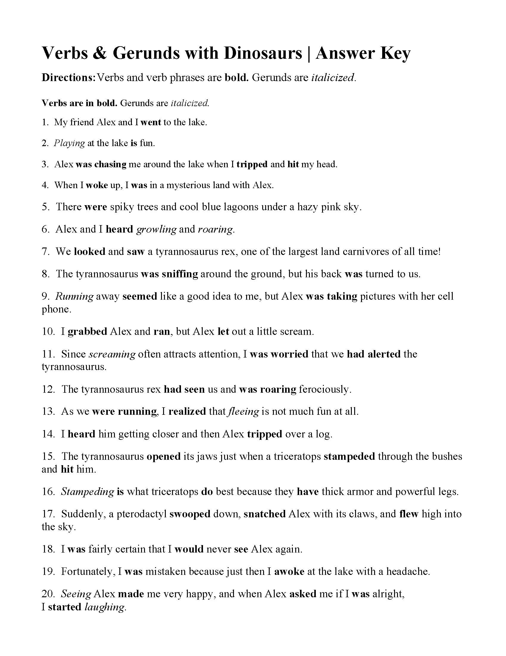 Verbs, Verbs of Being, and Gerunds Worksheet | Answers